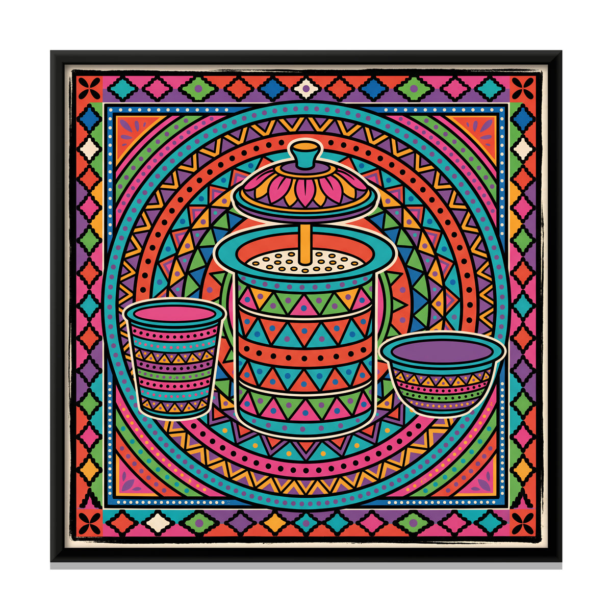 South Indian Filter Coffee Set - framed canvas print, front view