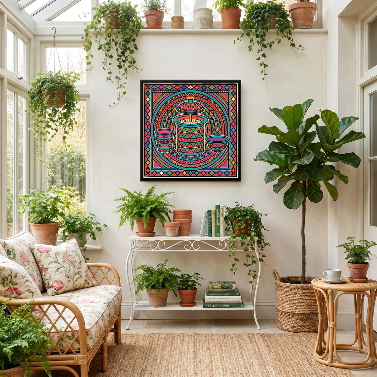 South Indian Filter Coffee Set - canvas art shown in a styled room