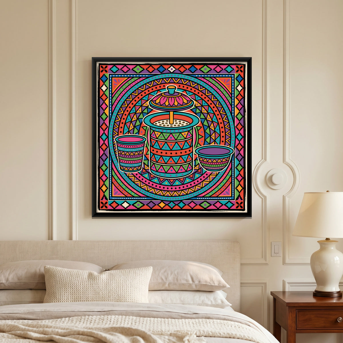 South Indian Filter Coffee Set - canvas art shown in a second room setting