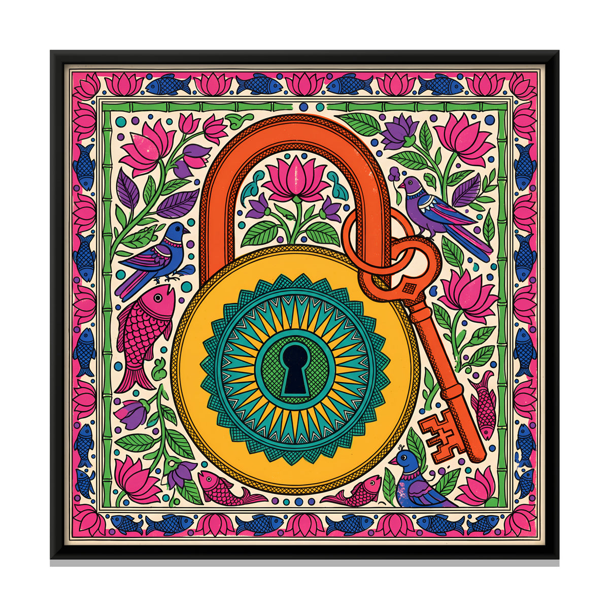 Padlock and Key - framed canvas print, front view