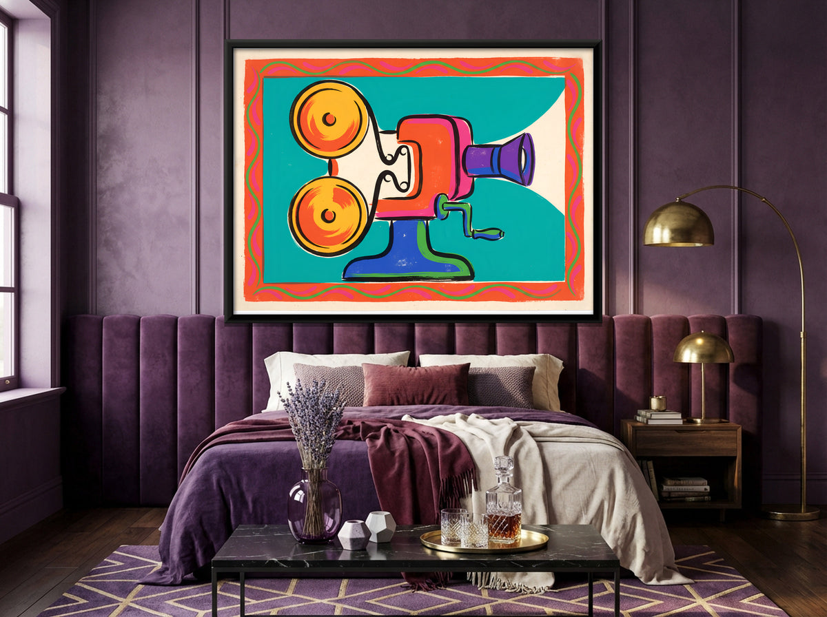 Film Projector - canvas art shown in a styled room