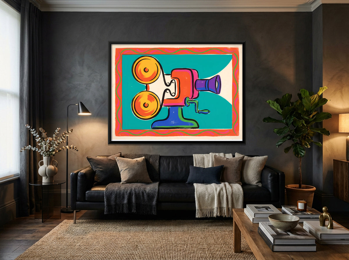 Film Projector - canvas art shown in a second room setting