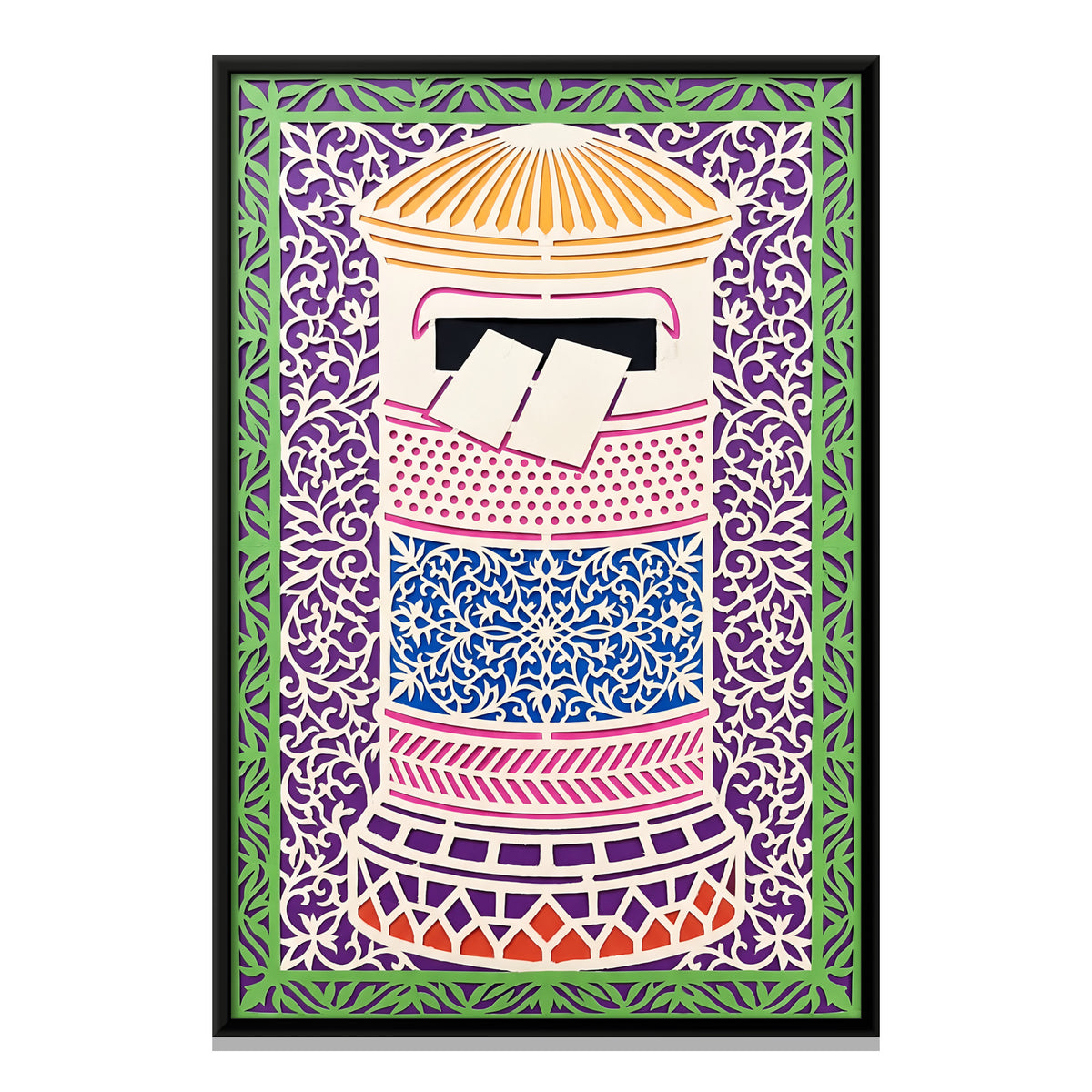 Postbox with Letters - framed canvas print, front view