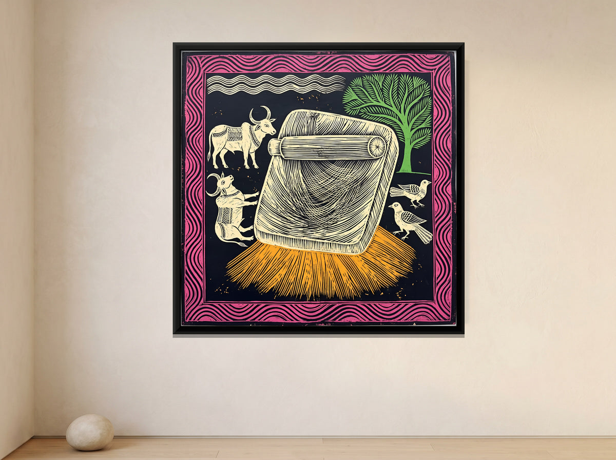 Sil Batta Grinding Stone - canvas art shown in a second room setting