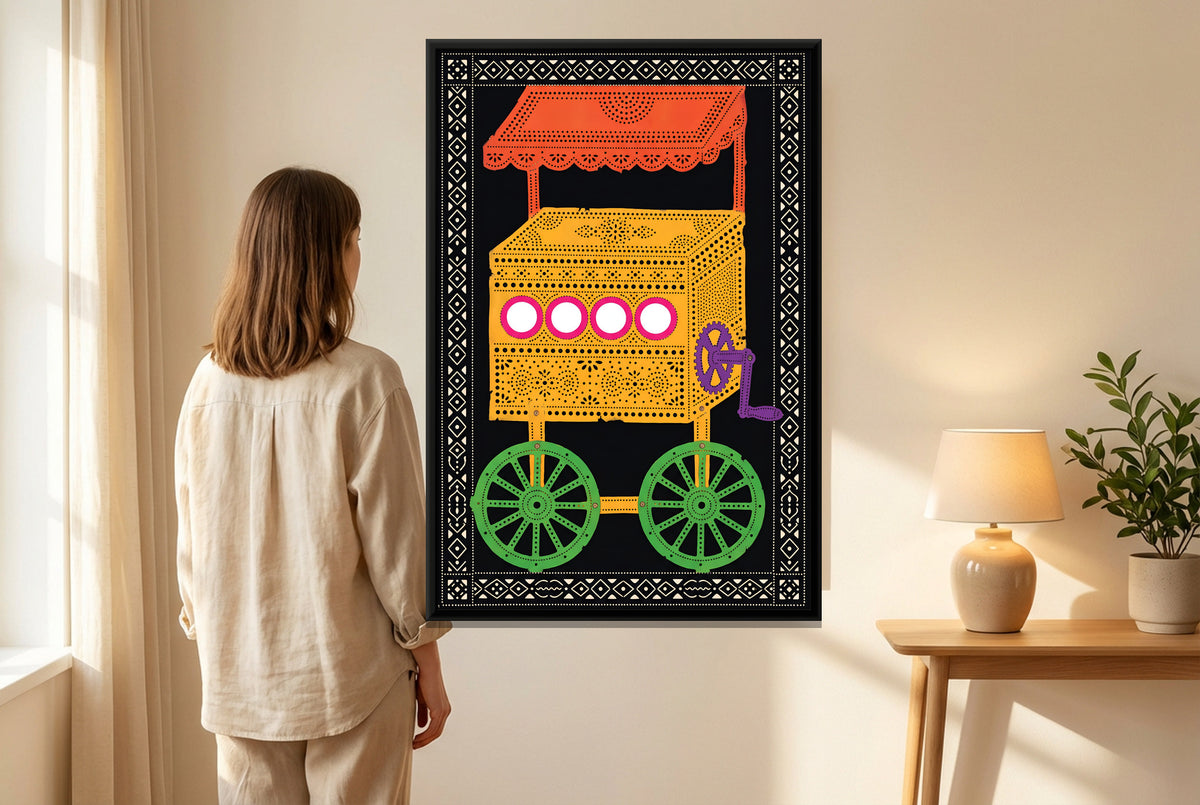 Bioscope Cart - canvas art shown in a styled room