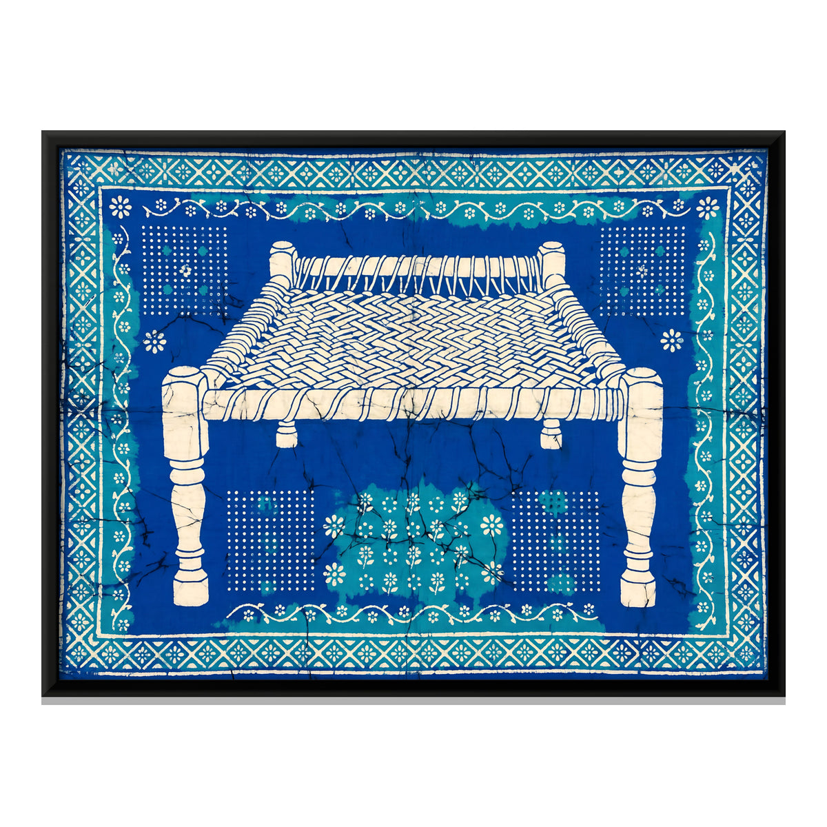 Charpai Rope Cot - framed canvas print, front view