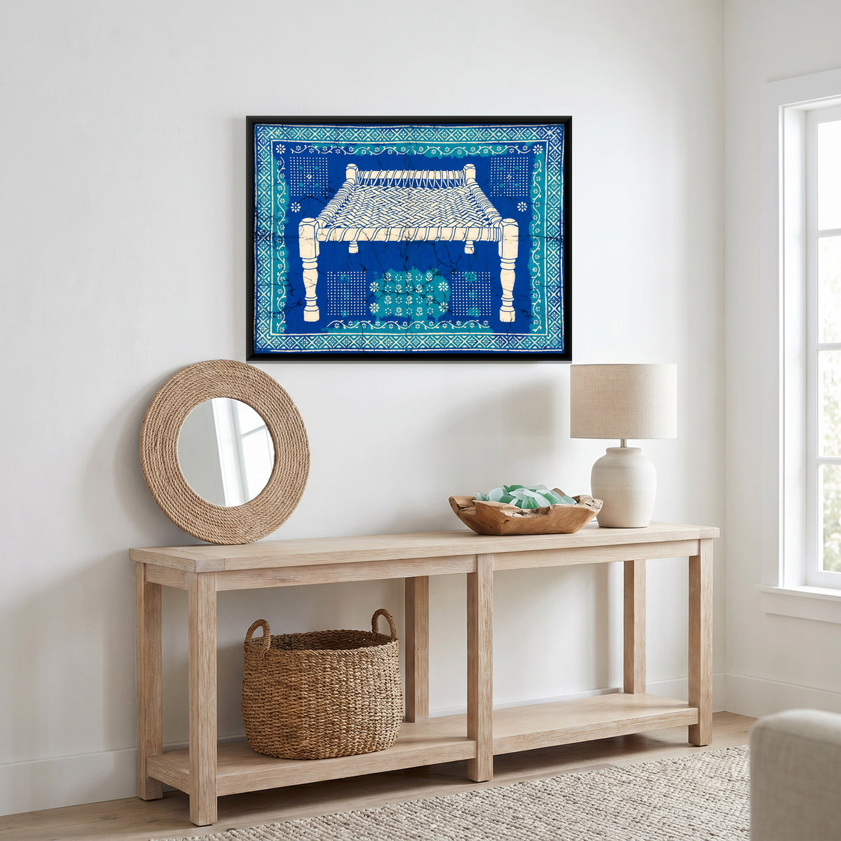 Charpai Rope Cot - canvas art shown in a second room setting