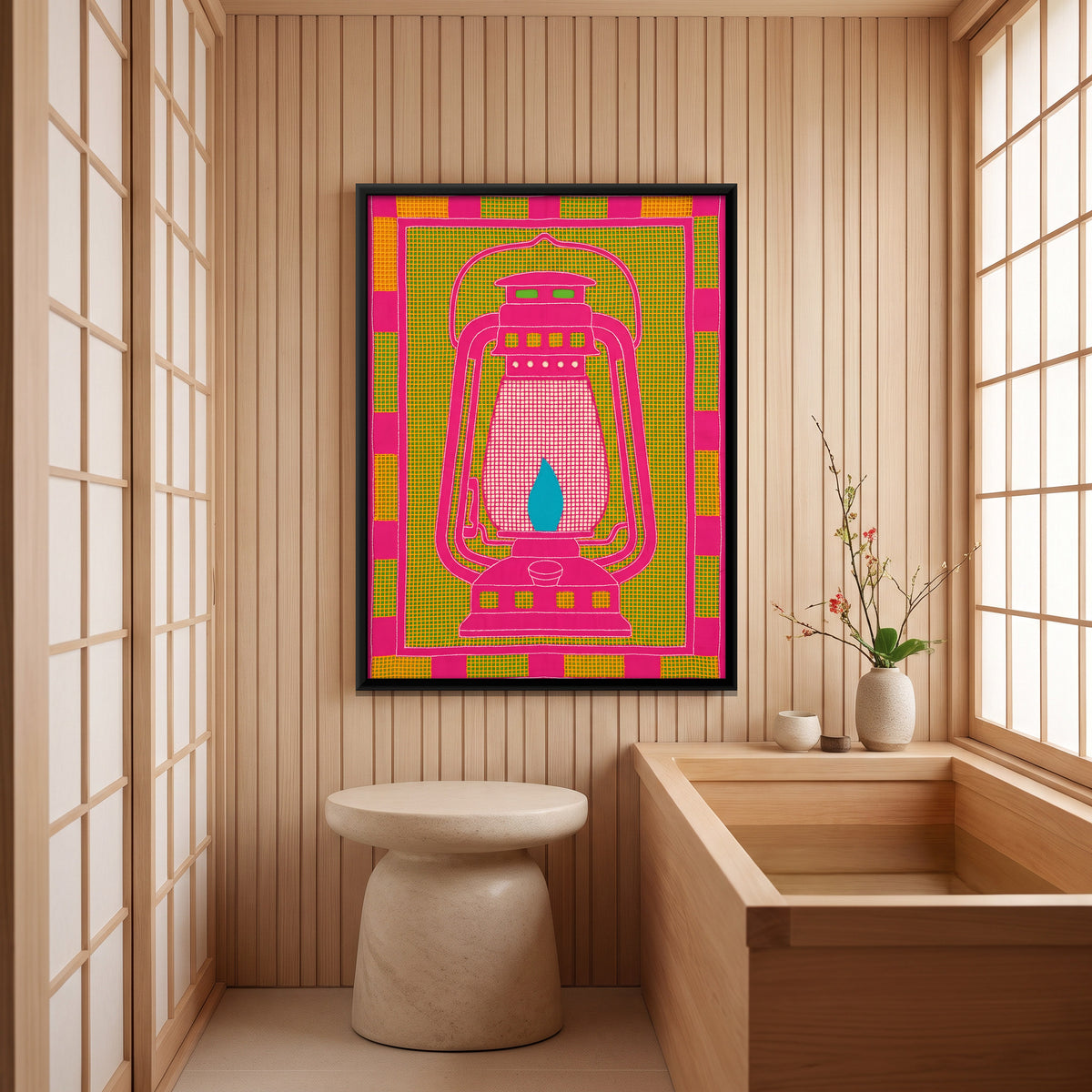Hurricane Lantern - canvas art shown in a second room setting