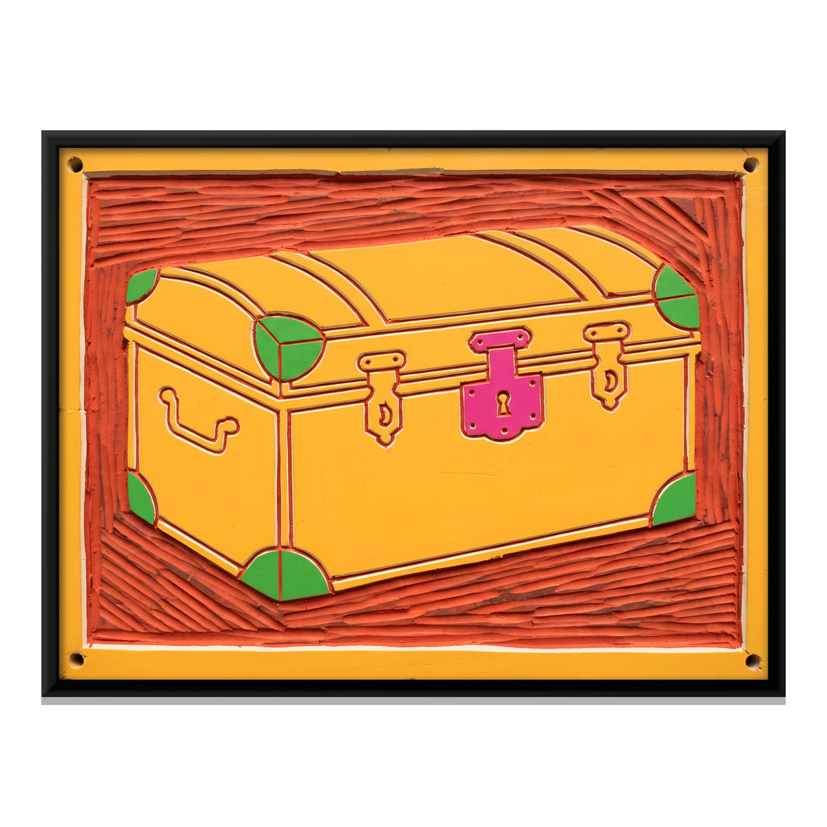Yellow Travel Trunk - framed canvas print, front view