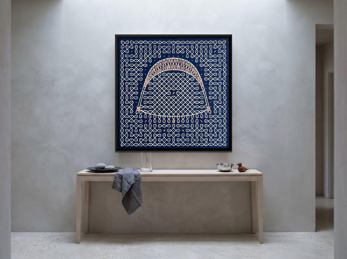 Winnowing Basket - canvas art shown in a styled room