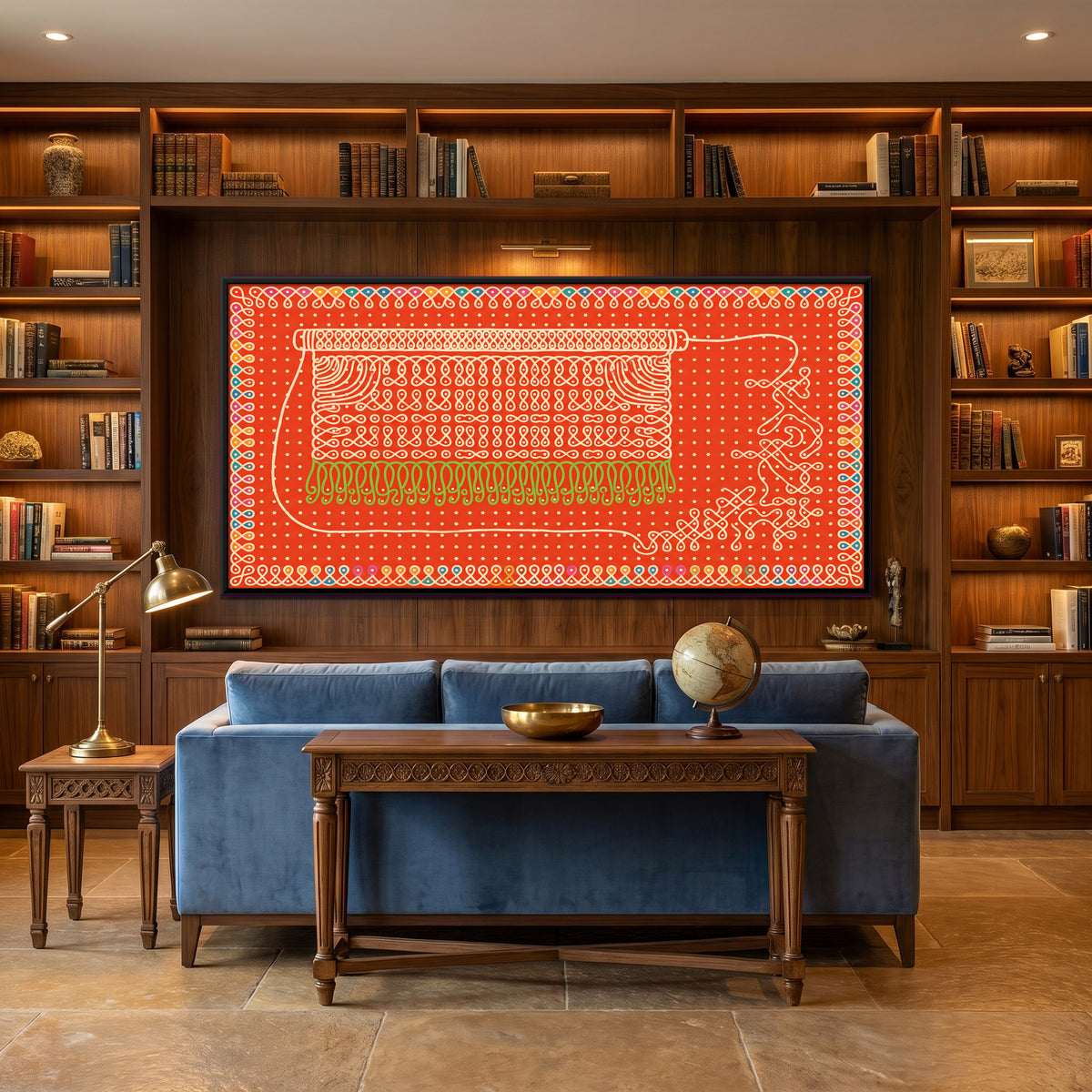 Hand-Pulled Punkah Fan - canvas art shown in a styled room