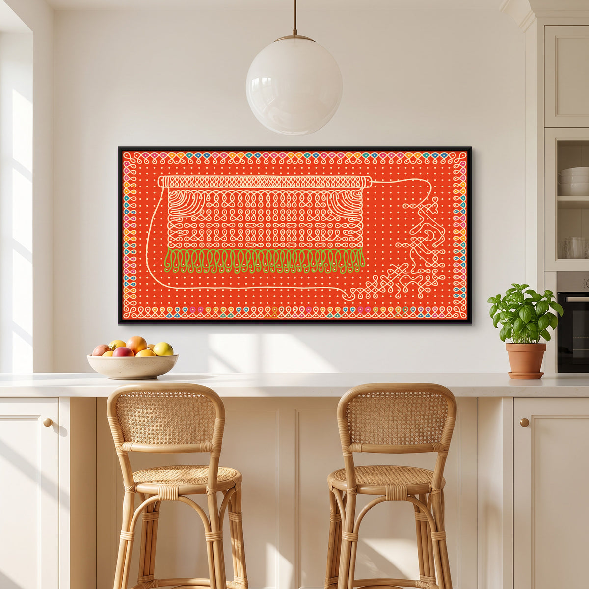 Hand-Pulled Punkah Fan - canvas art shown in a second room setting