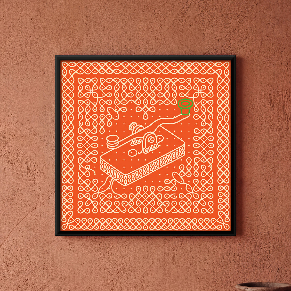 Telegraph Machine - framed canvas art hung on a wall