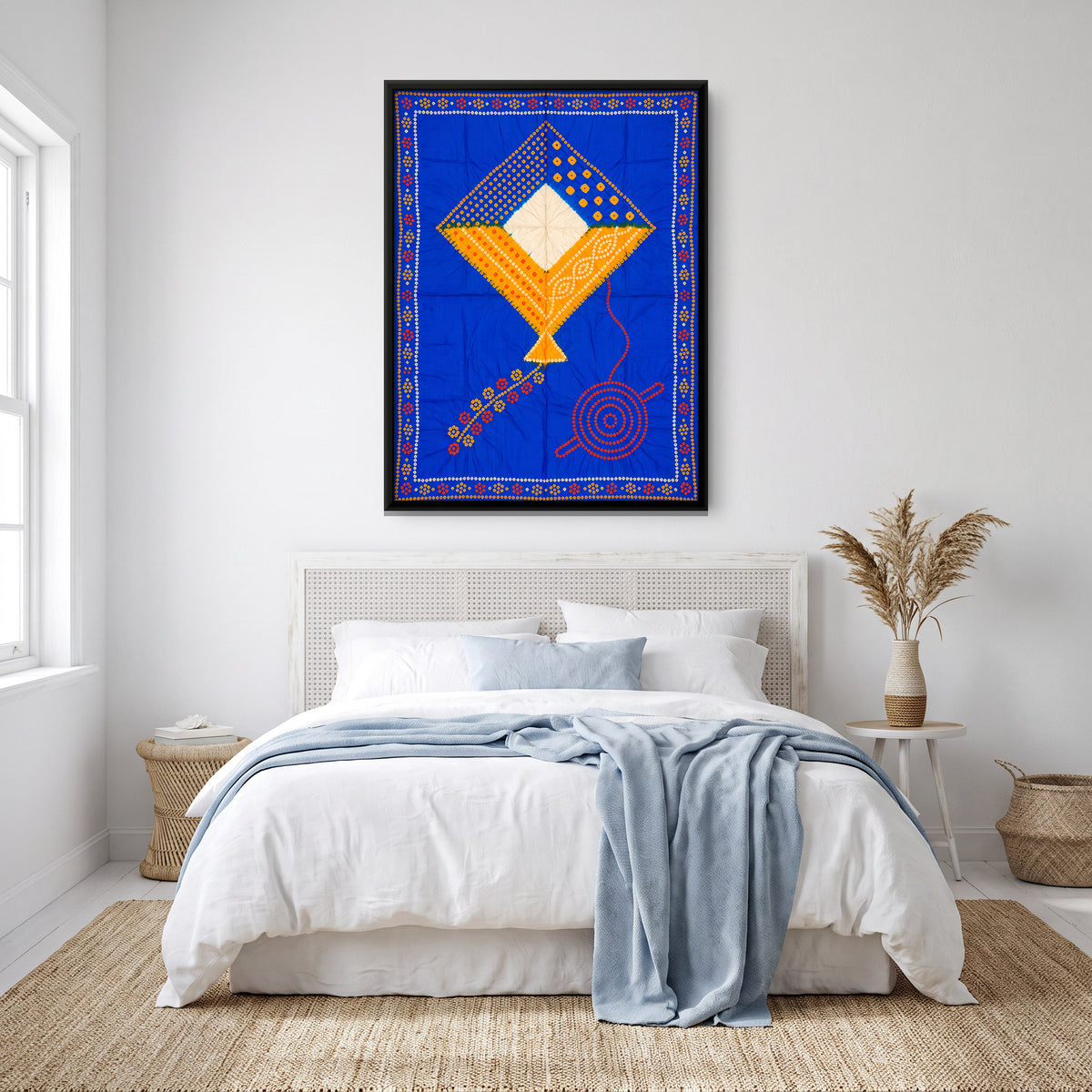 Kite and Thread Spool - canvas art shown in a styled room