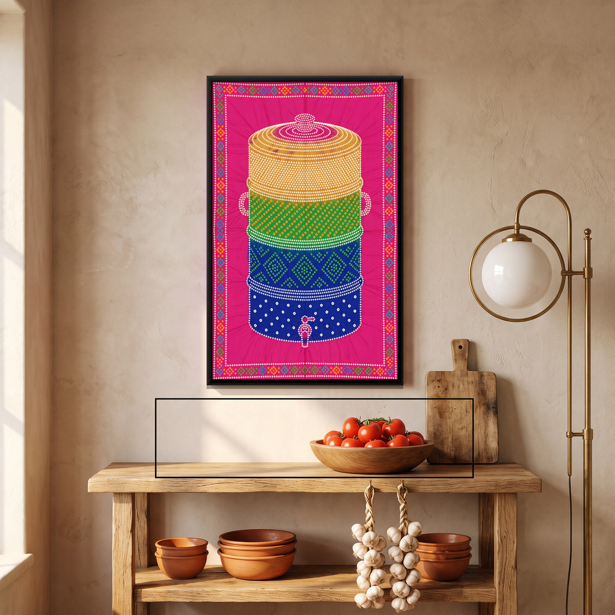Water Drum with Tap - canvas art shown in a second room setting