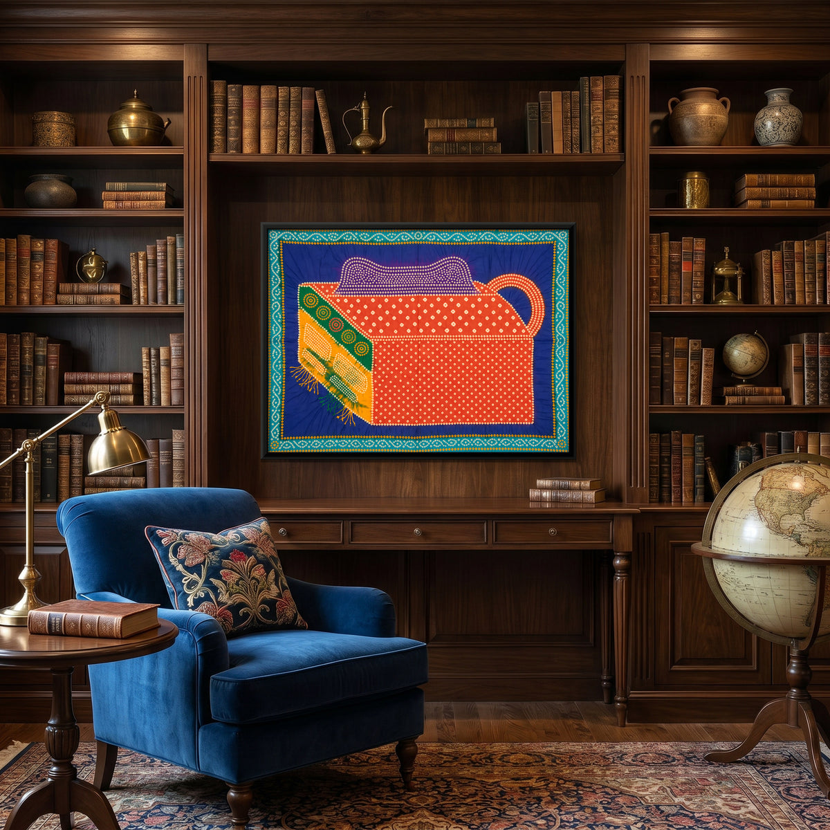 Shoe Polish Box - canvas art shown in a second room setting
