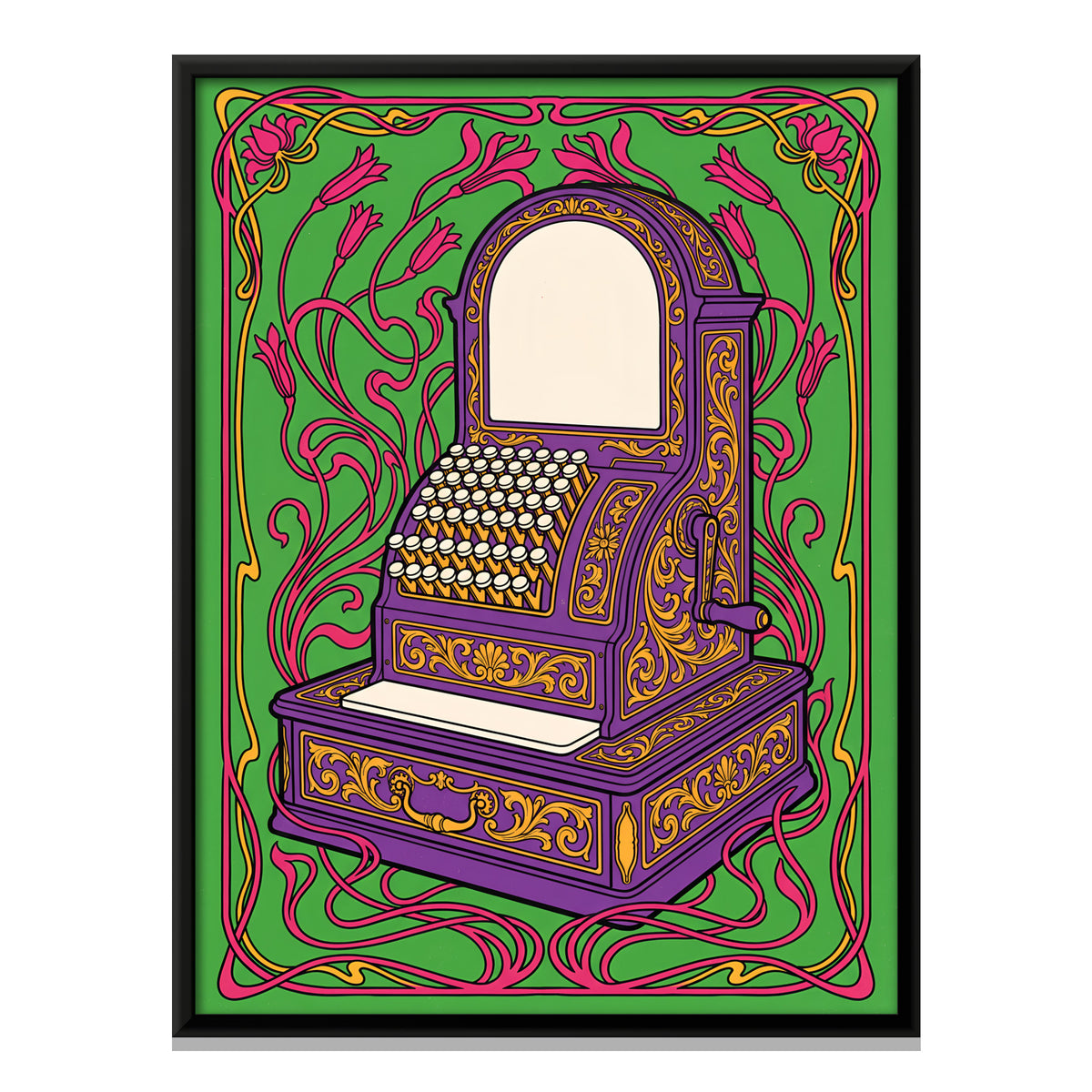 Antique Cash Register - framed canvas print, front view
