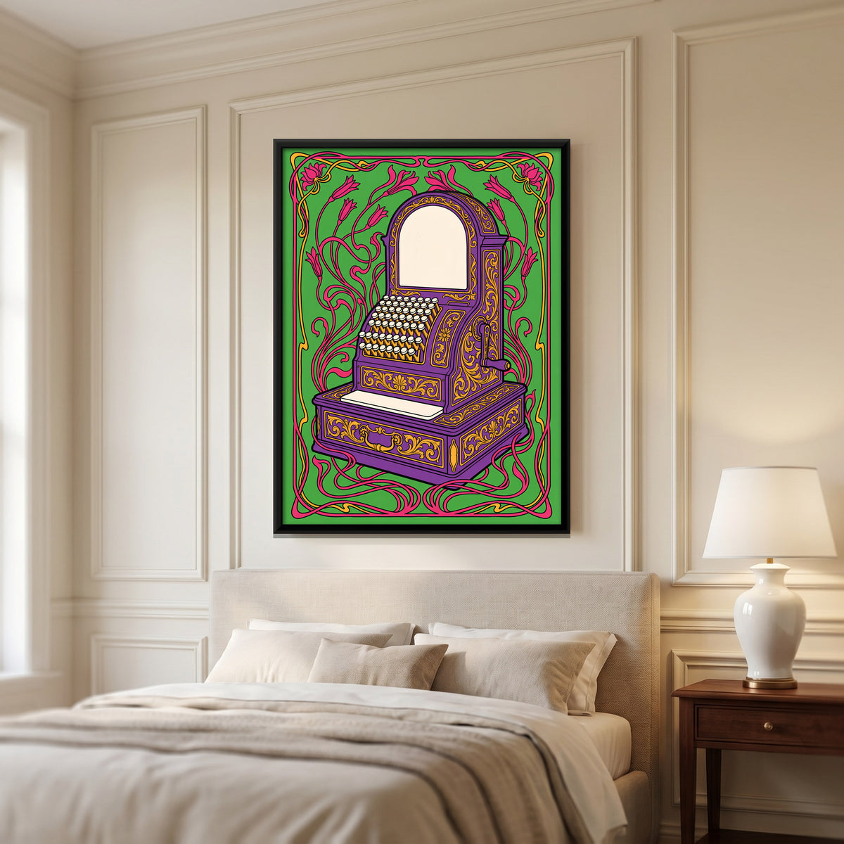 Antique Cash Register - canvas art shown in a styled room