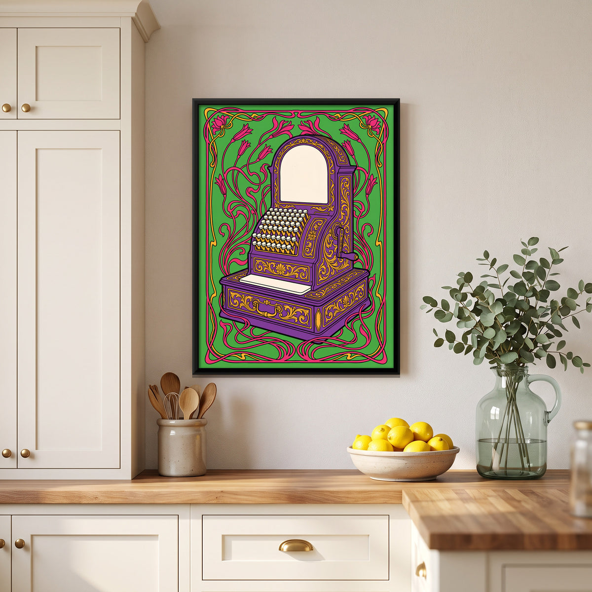 Antique Cash Register - canvas art shown in a second room setting