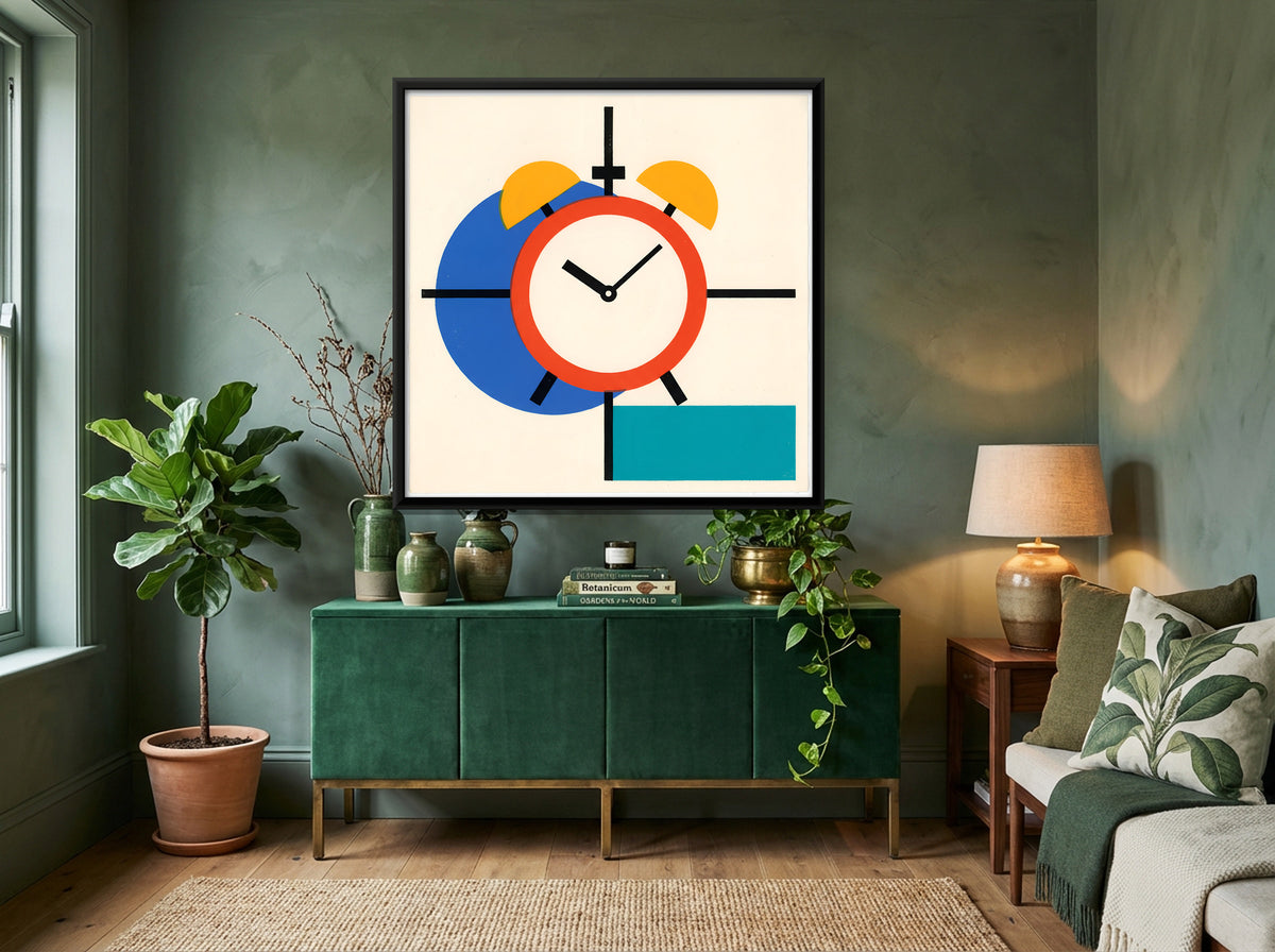 Twin-Bell Alarm Clock - canvas art shown in a styled room