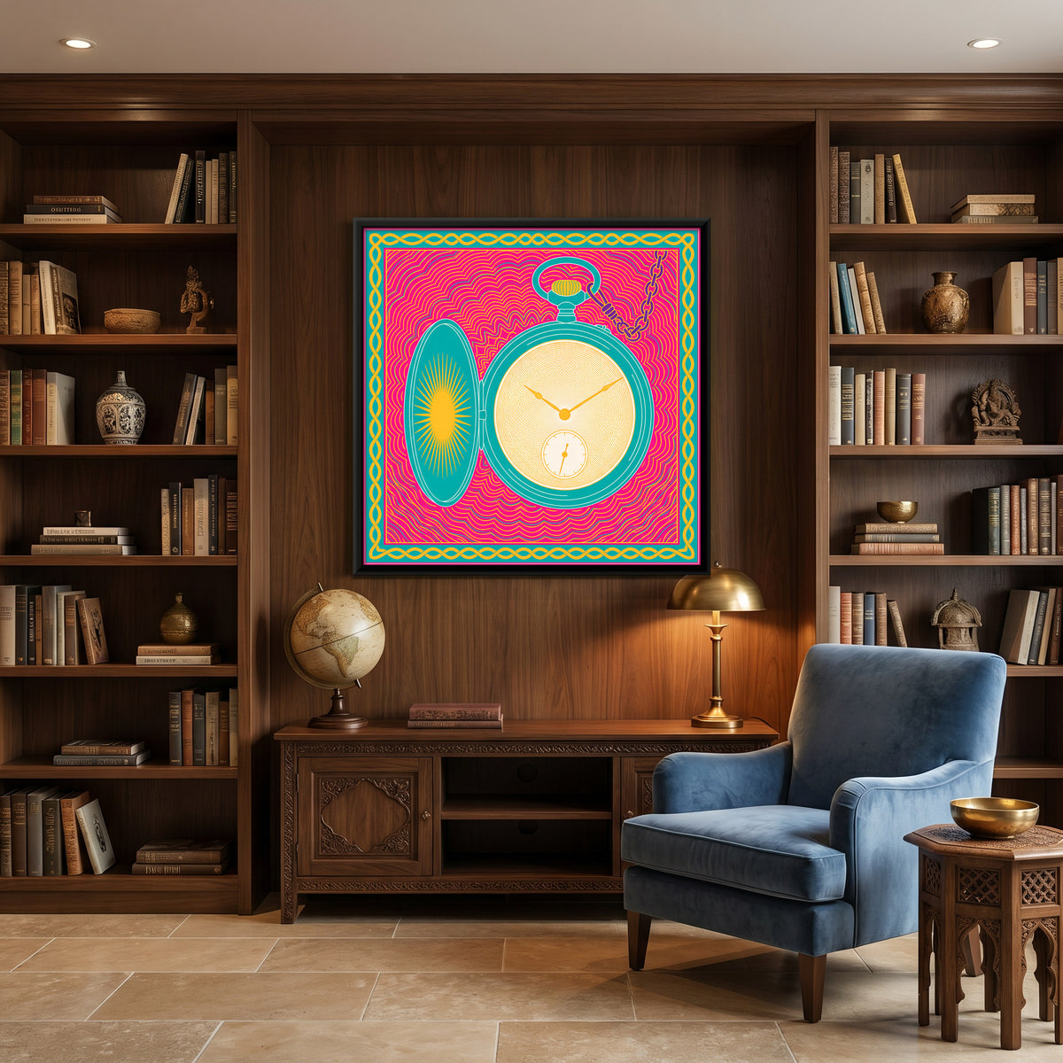 Open Pocket Watch - canvas art shown in a styled room