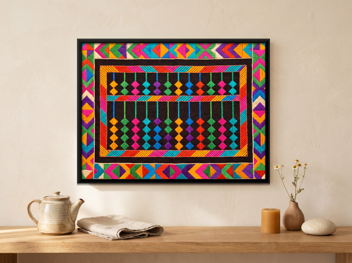 Abacus with Coloured Beads - canvas art shown in a styled room