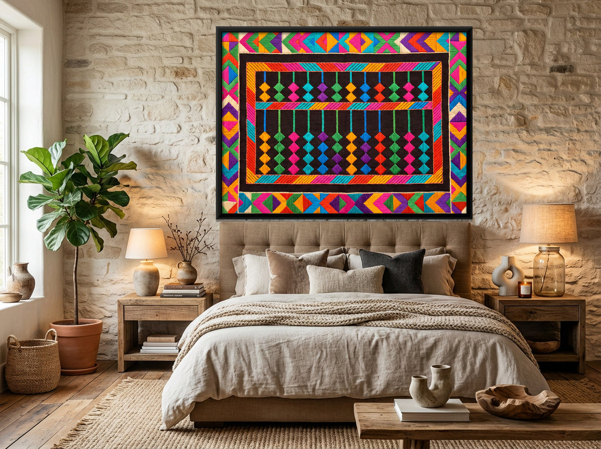 Abacus with Coloured Beads - canvas art shown in a second room setting