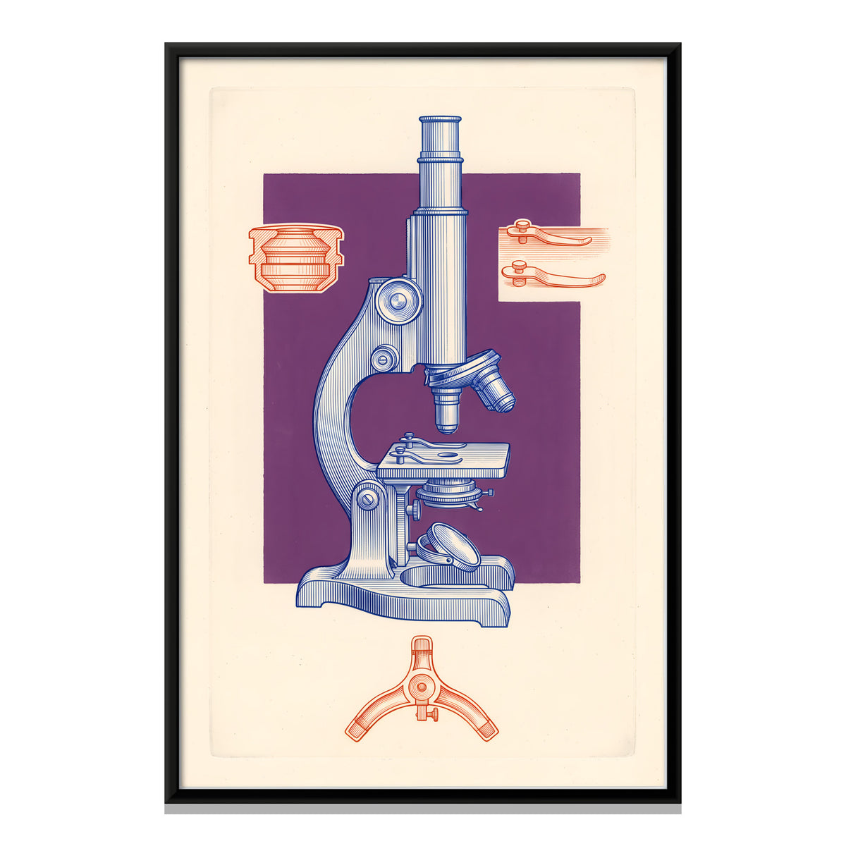 Vintage Microscope - framed canvas print, front view