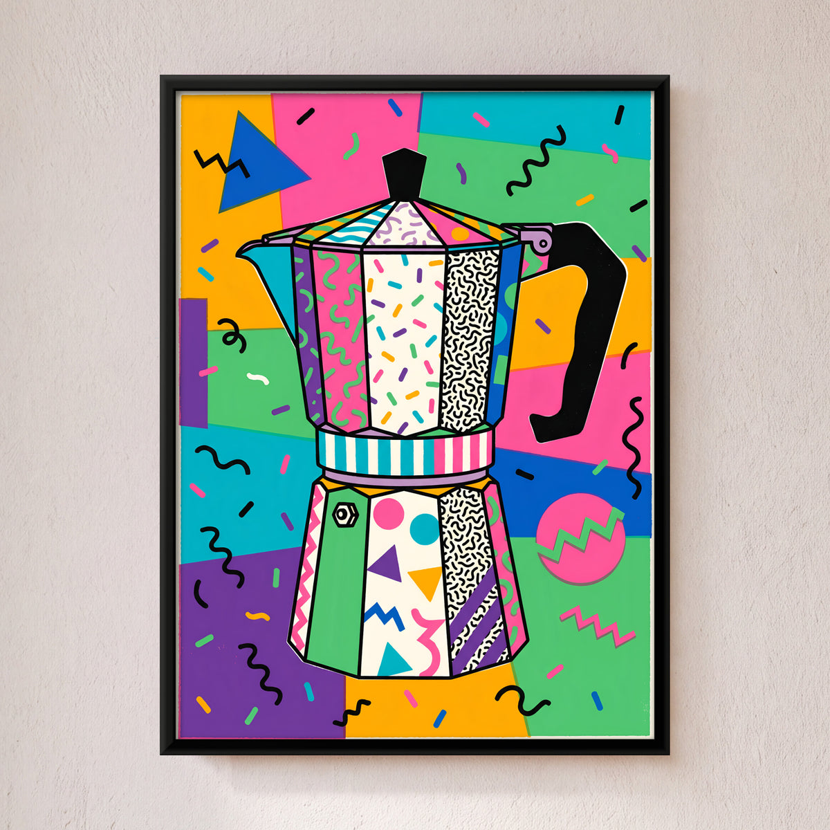 Stovetop Moka Pot - framed canvas art hung on a wall
