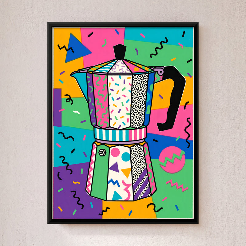 Stovetop Moka Pot - framed canvas art hung on a wall