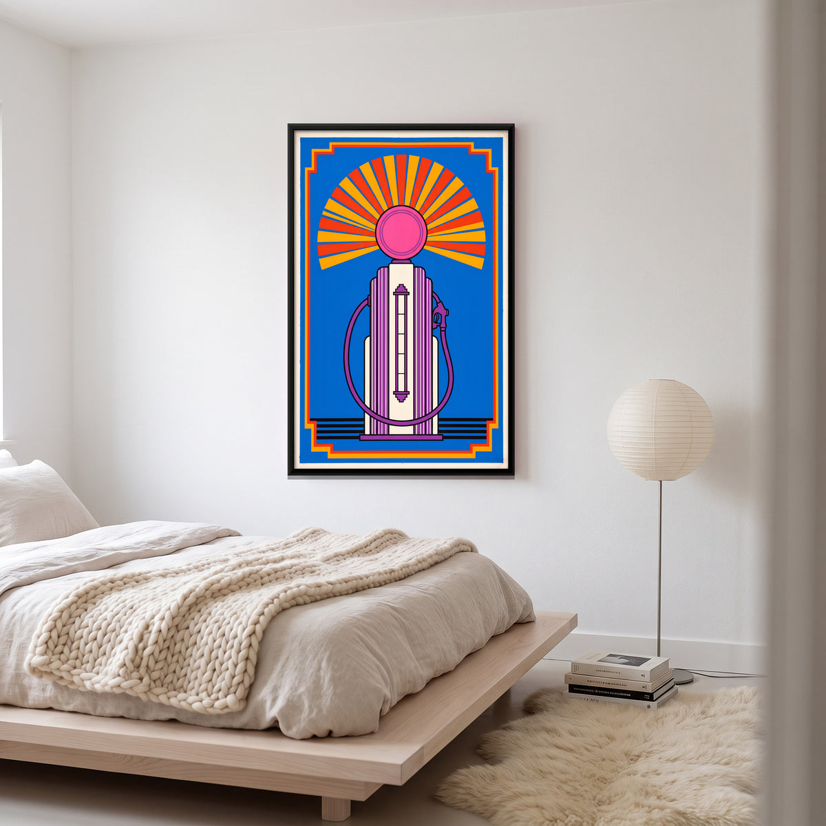 Vintage Petrol Pump - canvas art shown in a styled room