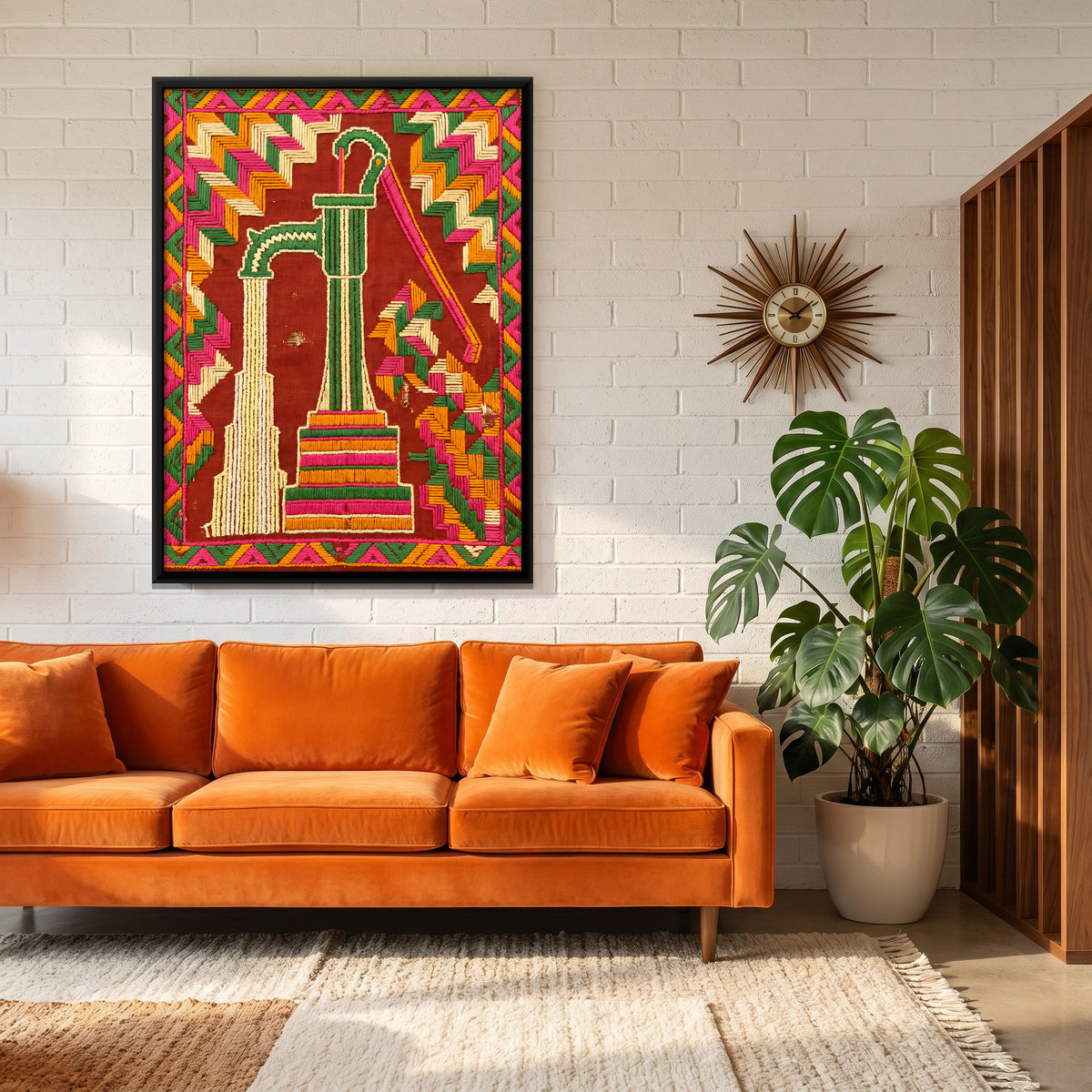Village Hand Pump - canvas art shown in a styled room