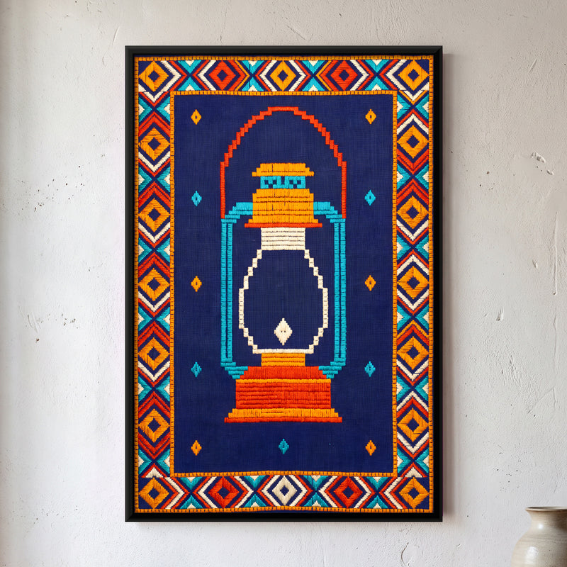 Hurricane Lantern - framed canvas art hung on a wall