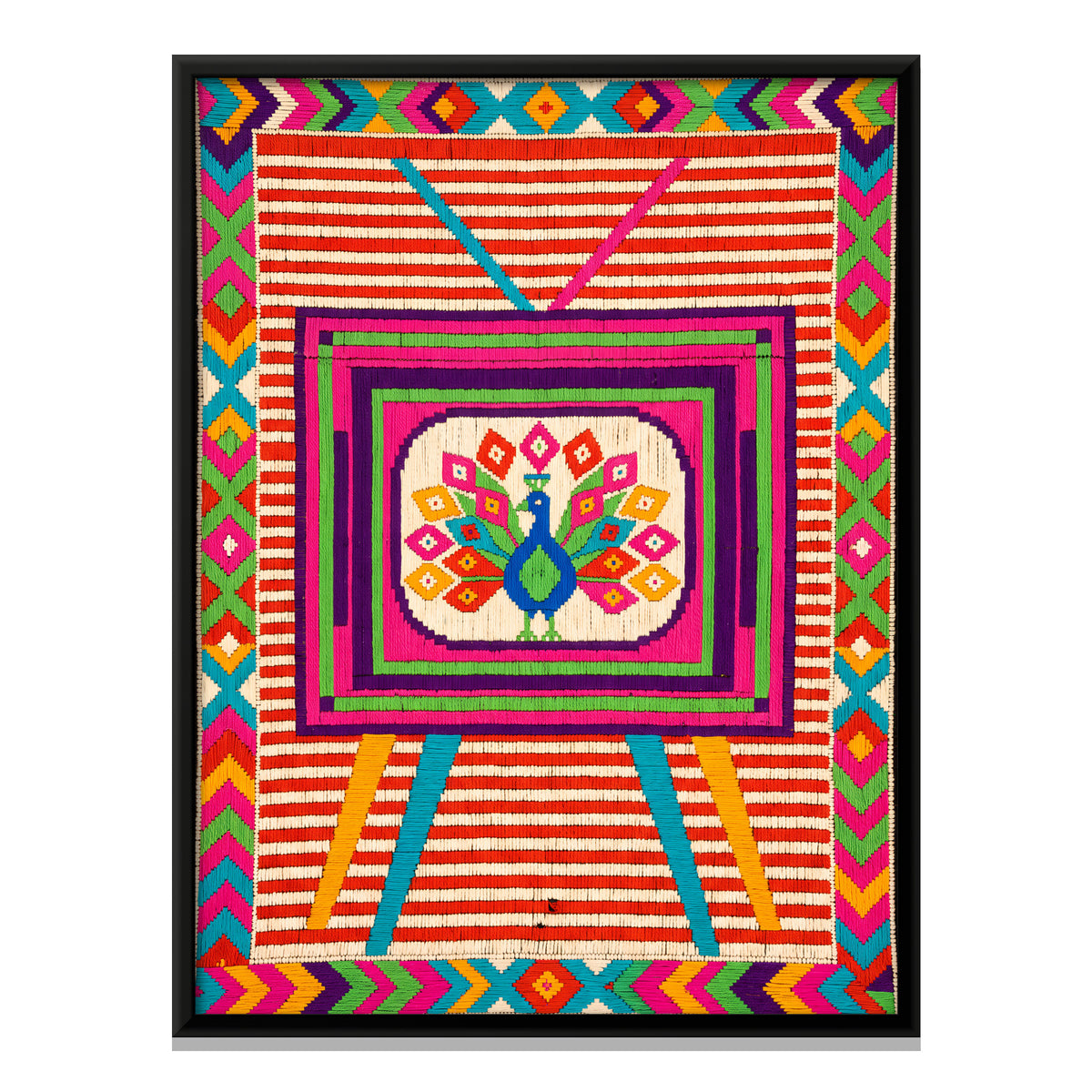 Television Set with Peacock - framed canvas print, front view