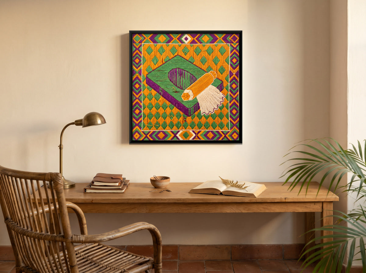 Sil Batta Grinding Stone - canvas art shown in a second room setting