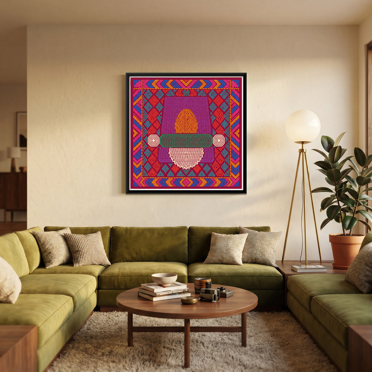 Sil Batta Grinding Stone - canvas art shown in a styled room