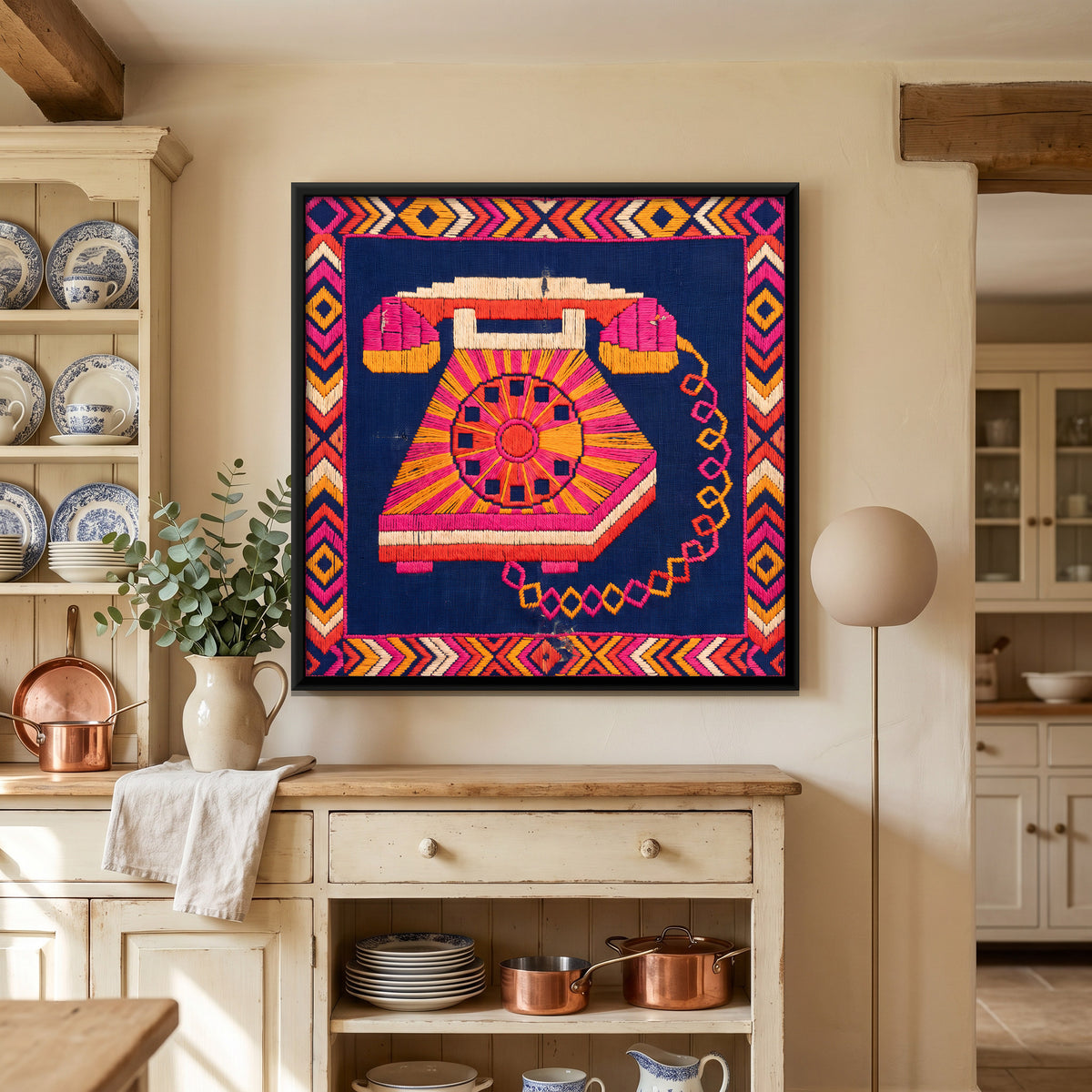 Rotary Dial Telephone - canvas art shown in a second room setting