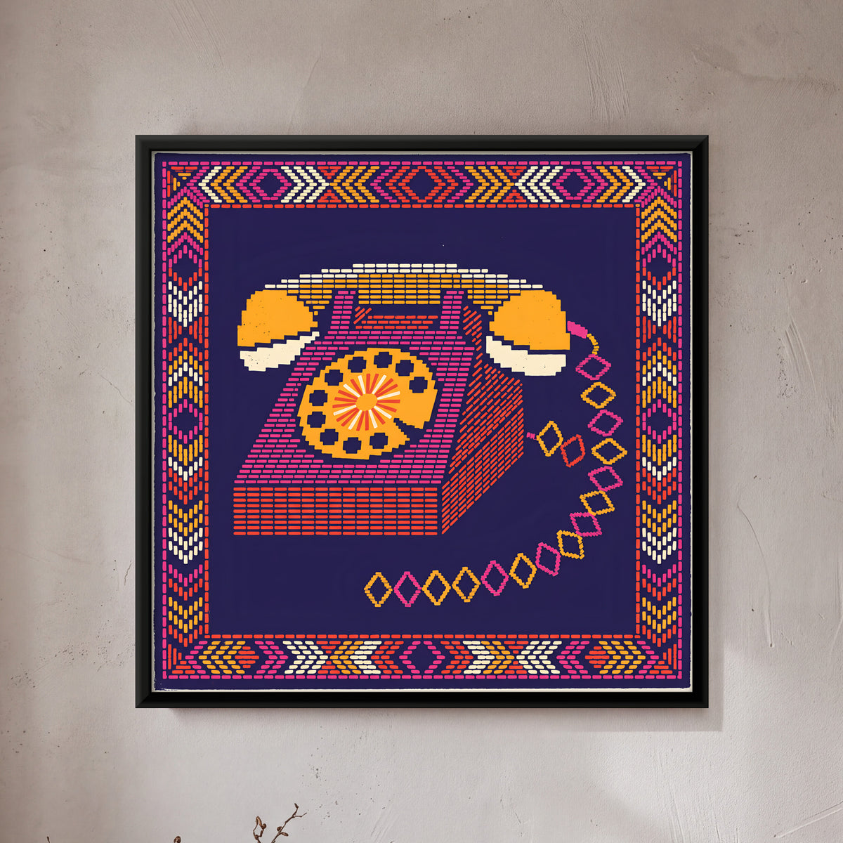 Rotary Dial Telephone - framed canvas art hung on a wall