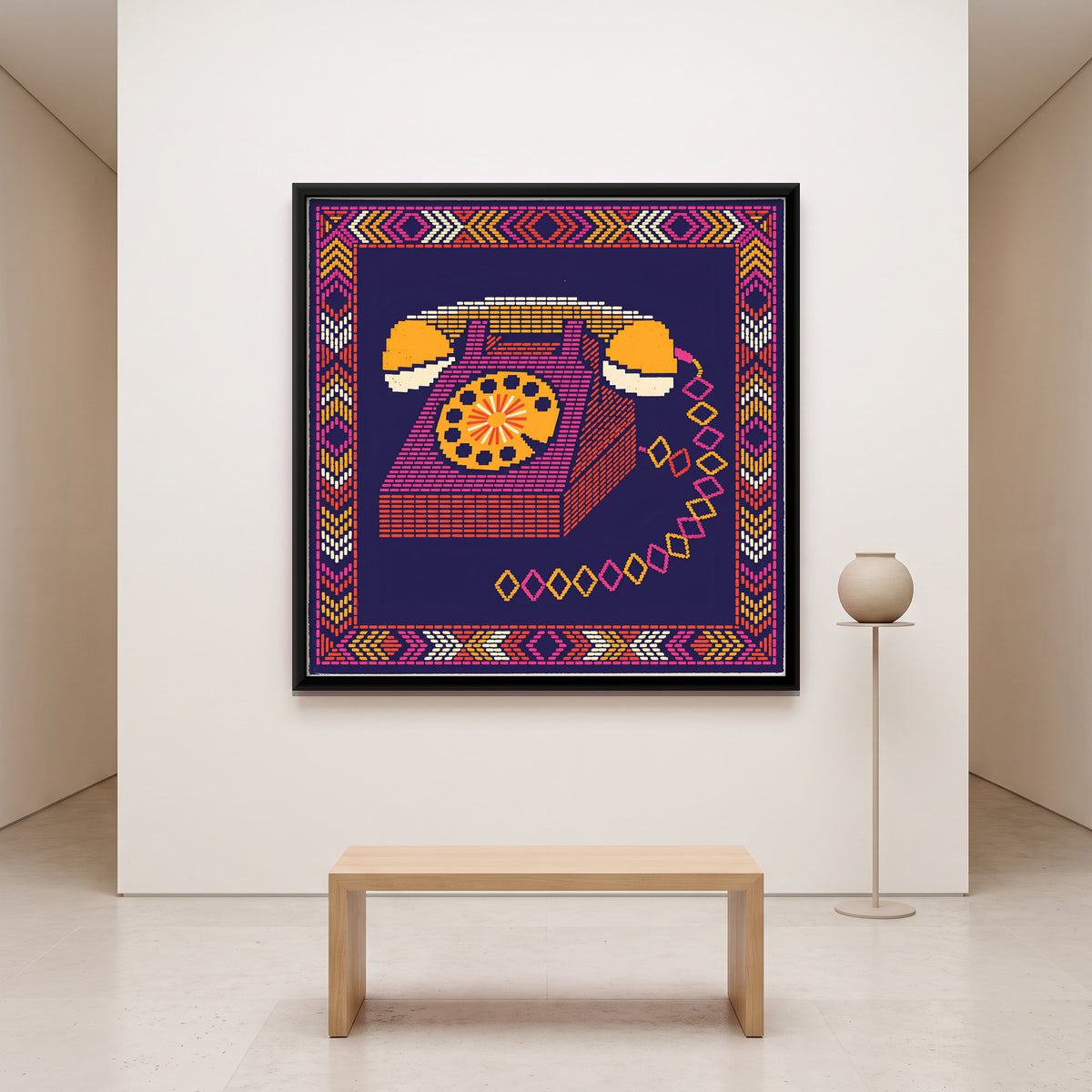 Rotary Dial Telephone - canvas art shown in a styled room