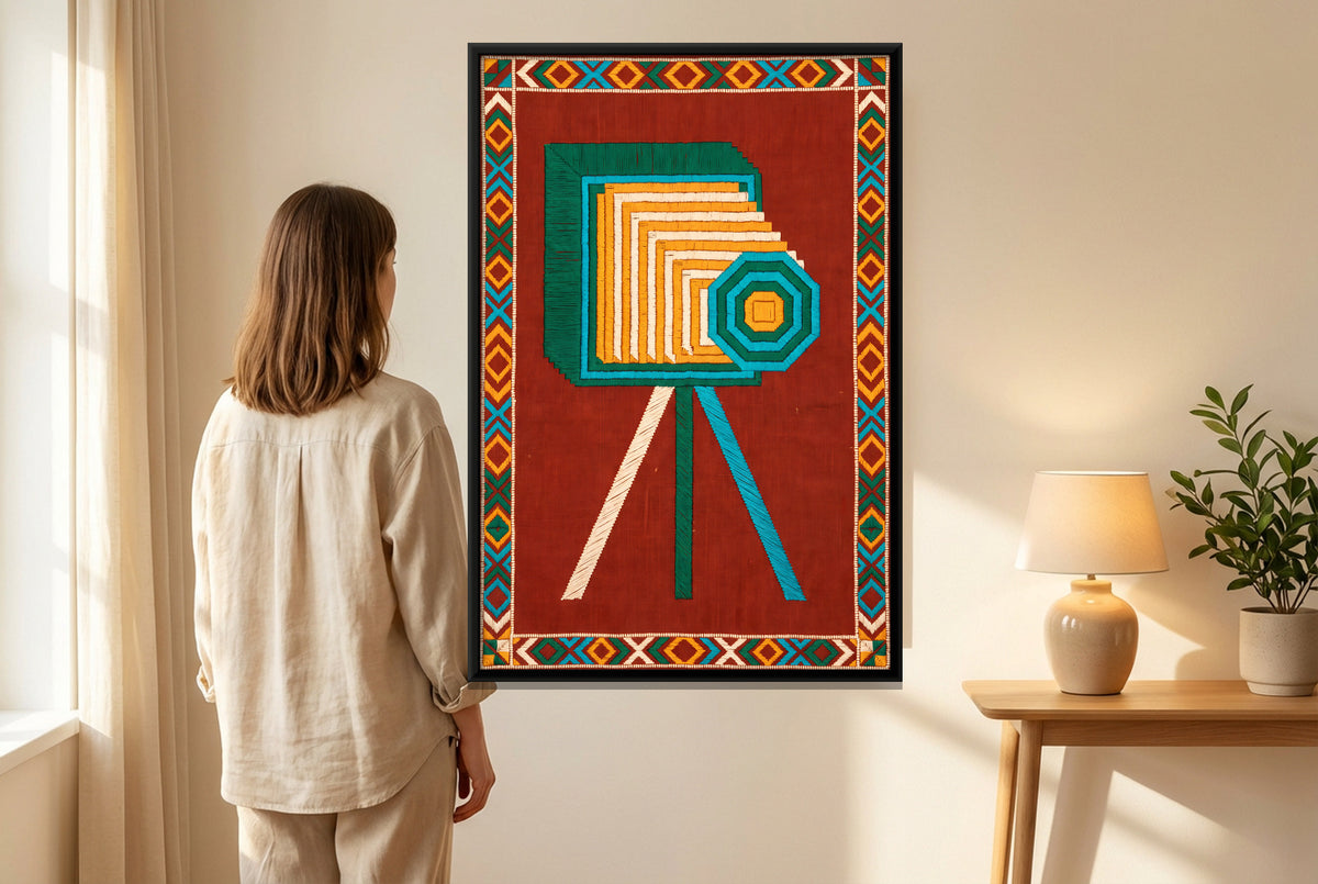 Bellows Camera on a Tripod - canvas art shown in a styled room