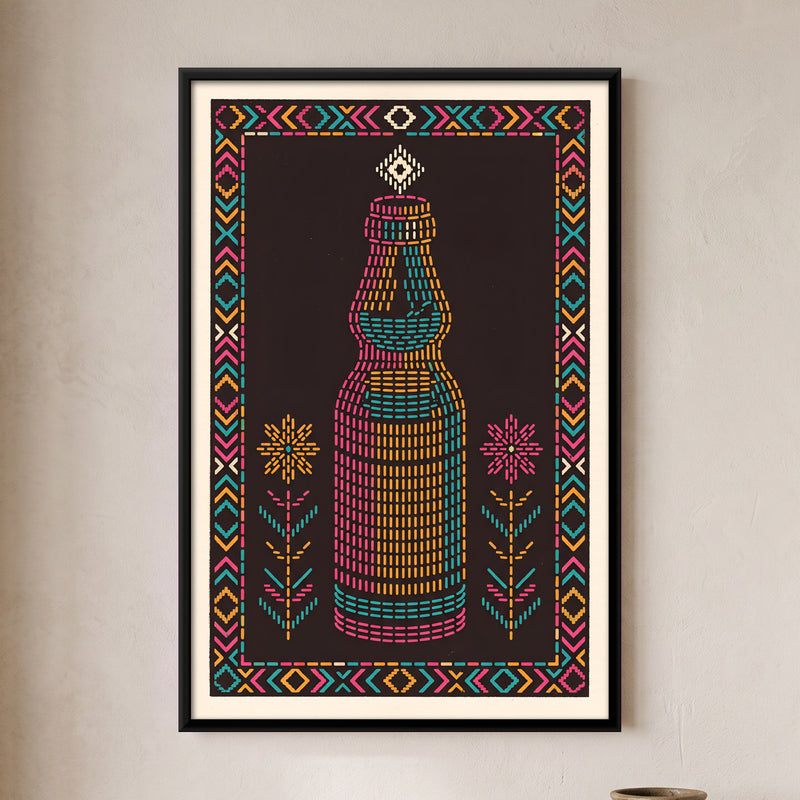 Glass Bottle with Flowers - framed canvas art hung on a wall