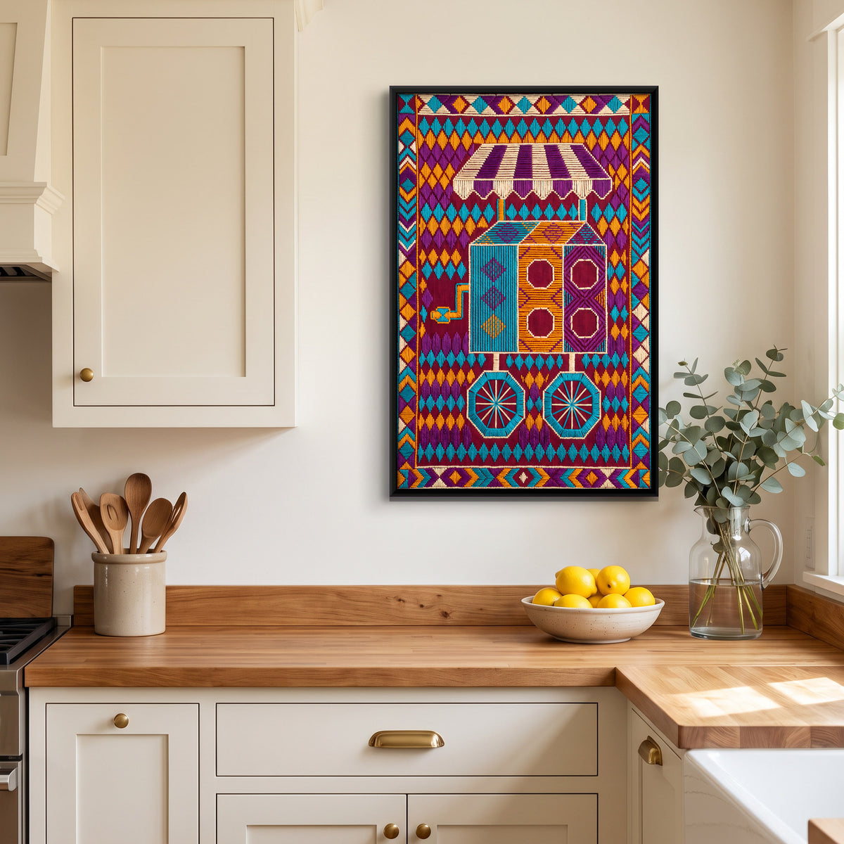 Bioscope Cart - canvas art shown in a styled room