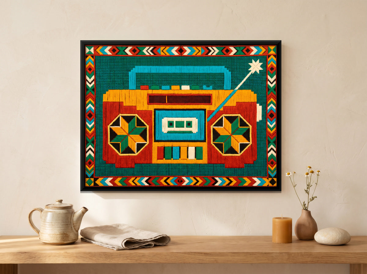 Radio Cassette Player - canvas art shown in a styled room