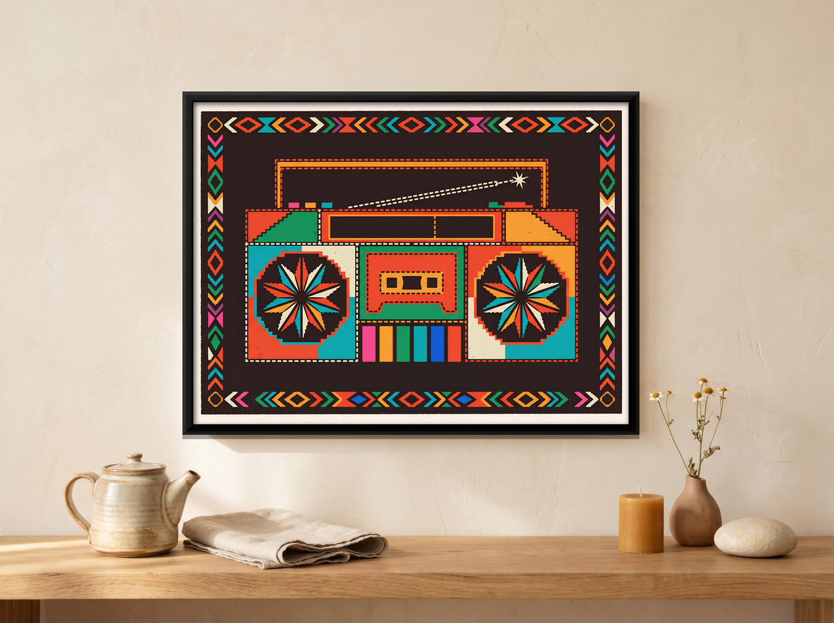 Radio Cassette Player - canvas art shown in a styled room