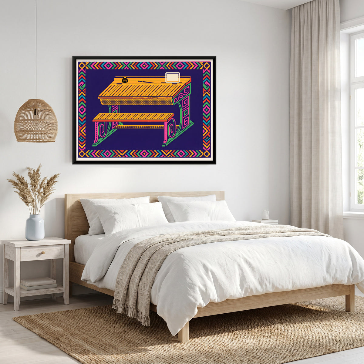 School Desk and Bench - canvas art shown in a second room setting