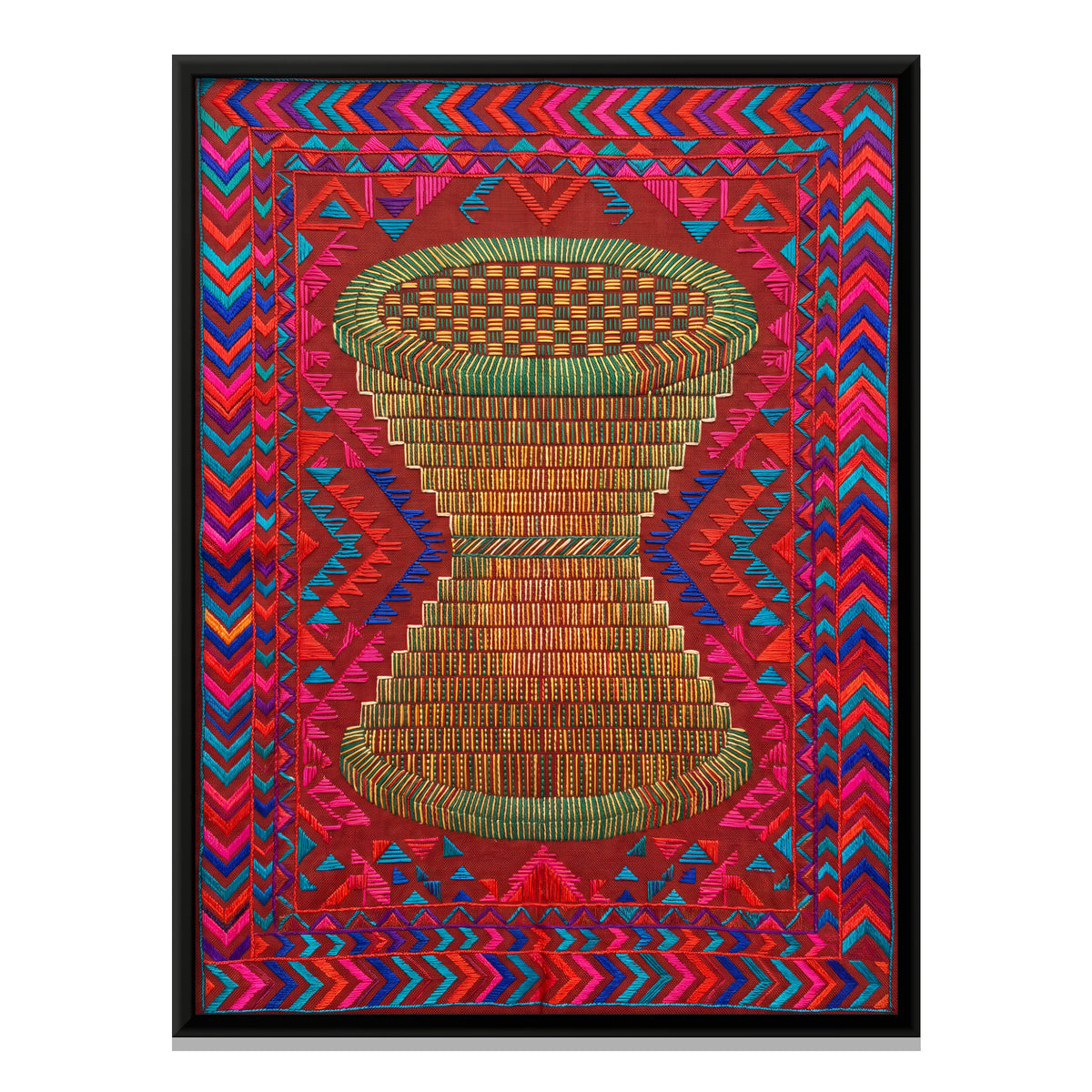 Woven Cane Stool - framed canvas print, front view