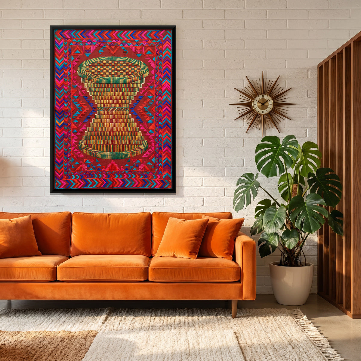 Woven Cane Stool - canvas art shown in a styled room