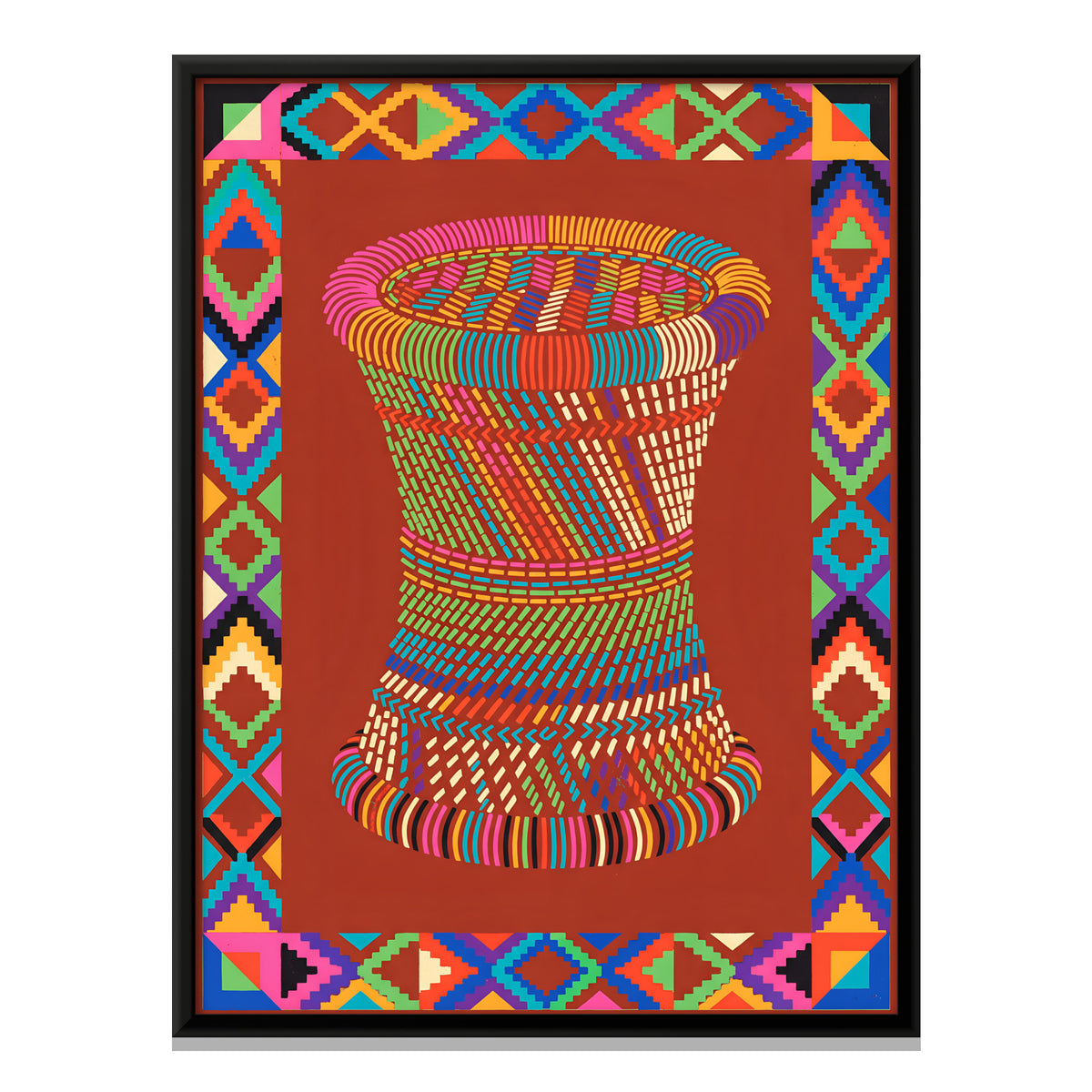 Woven Cane Stool - framed canvas print, front view