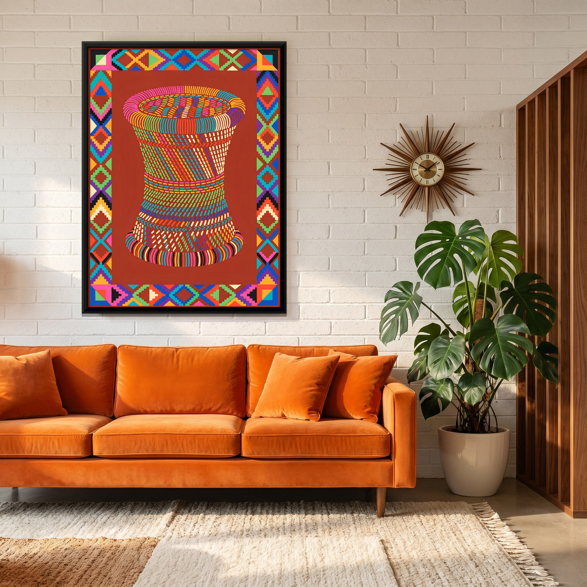 Woven Cane Stool - canvas art shown in a styled room