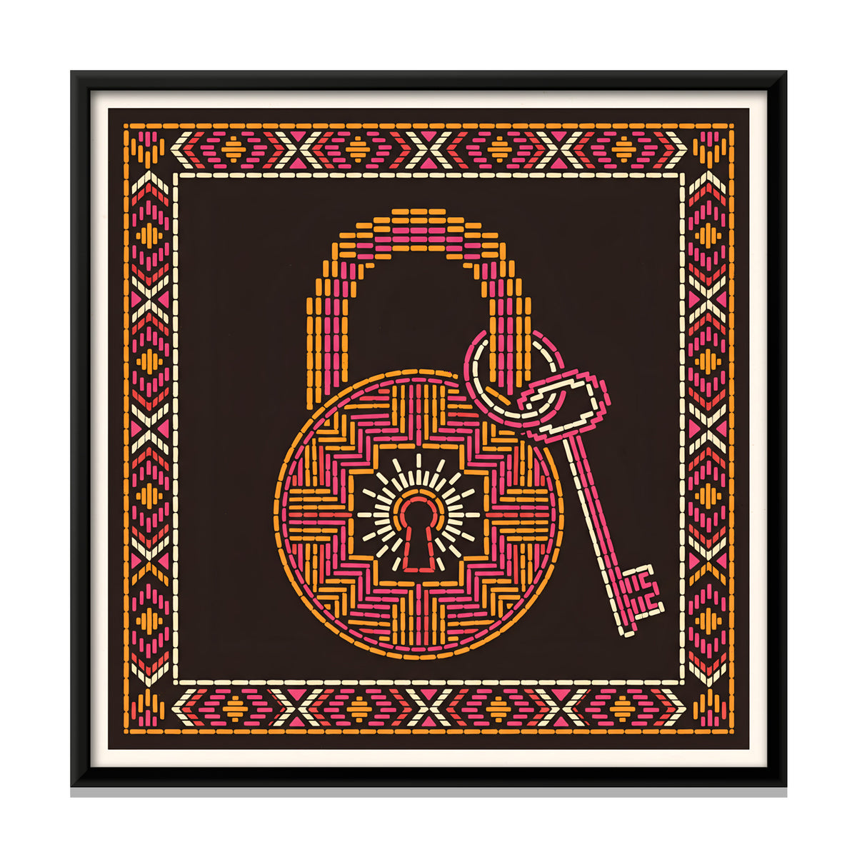 Padlock and Key - framed canvas print, front view